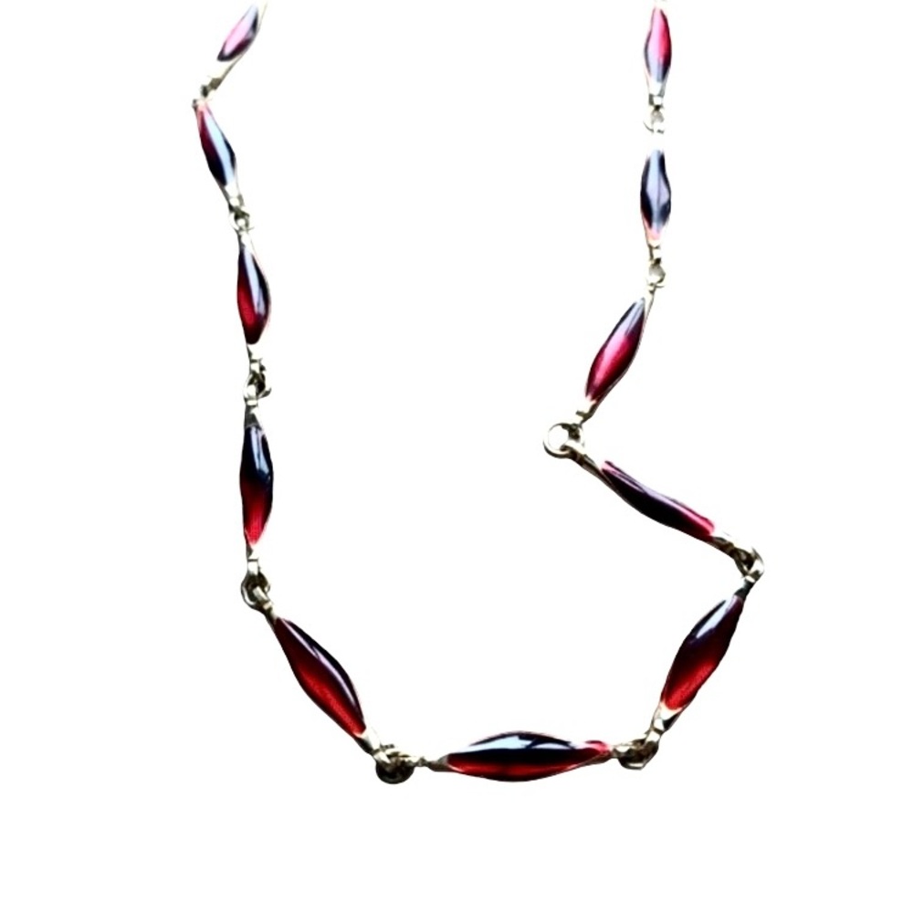 Vintage Red Enamel Gold Tone Necklace Women’s Jewelry - Picture 2 of 8